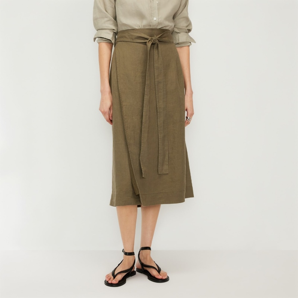 Everlane The Linen Wrap Skirt Green Base - Size 6